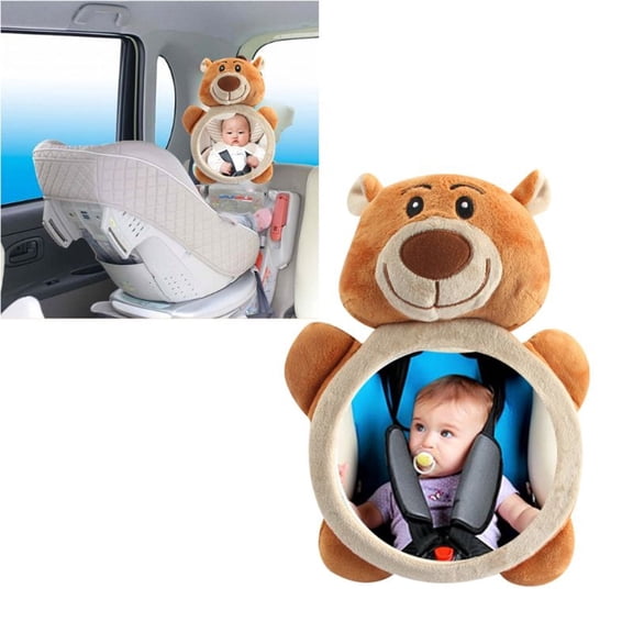 NOGIS Adjustable Wide View Baby Car Mirror with Acrylic Lens, Bear Shaped, Brown