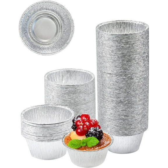 NOGIS Aluminum Foil Ramekins - 100 Pack Egg Tart Liners Ramekins, Aluminum Foil Cupcake Disposable Baking Cups for Tart,Souffle, Appetizer