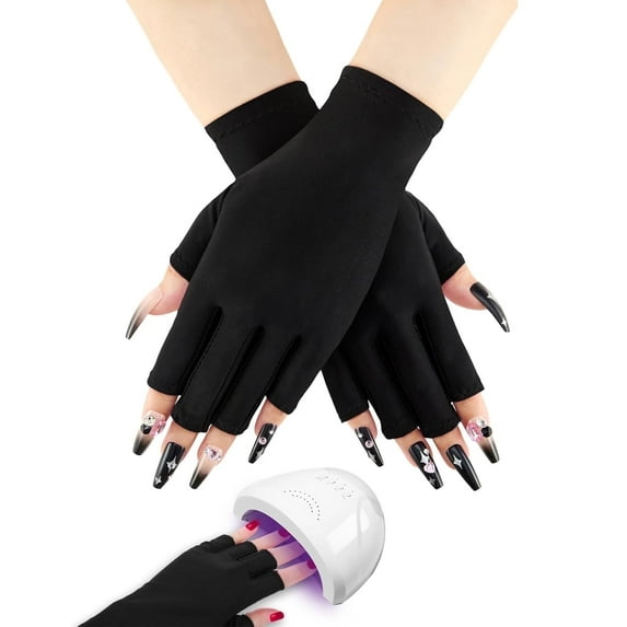 NOGIS Anti UV Gloves for Gel Nail Lamp,Professional UV Protection Gloves for Manicures, Fingerless Gloves for Protecting Hands from Nails UV Light (Black)