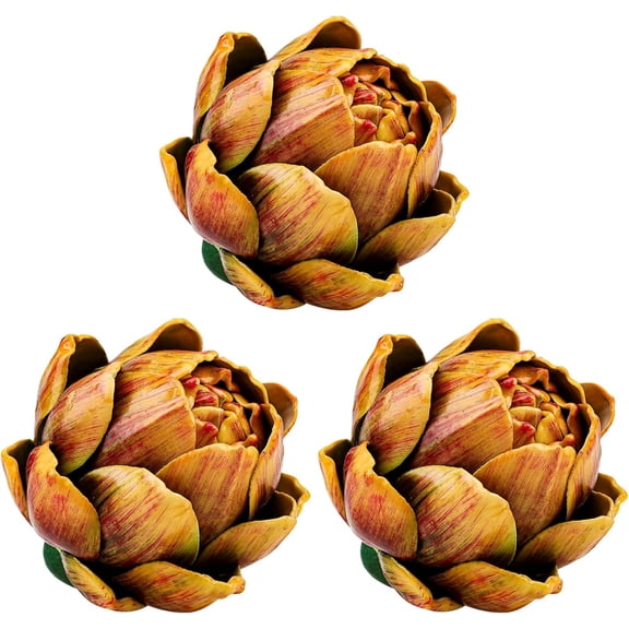 NOGIS Artificial Artichokes, 3Pcs Large Yellow Simulation Artichoke Fake Fruits for Home Kitchen Decor Wedding Table Fruit Basket Decoration