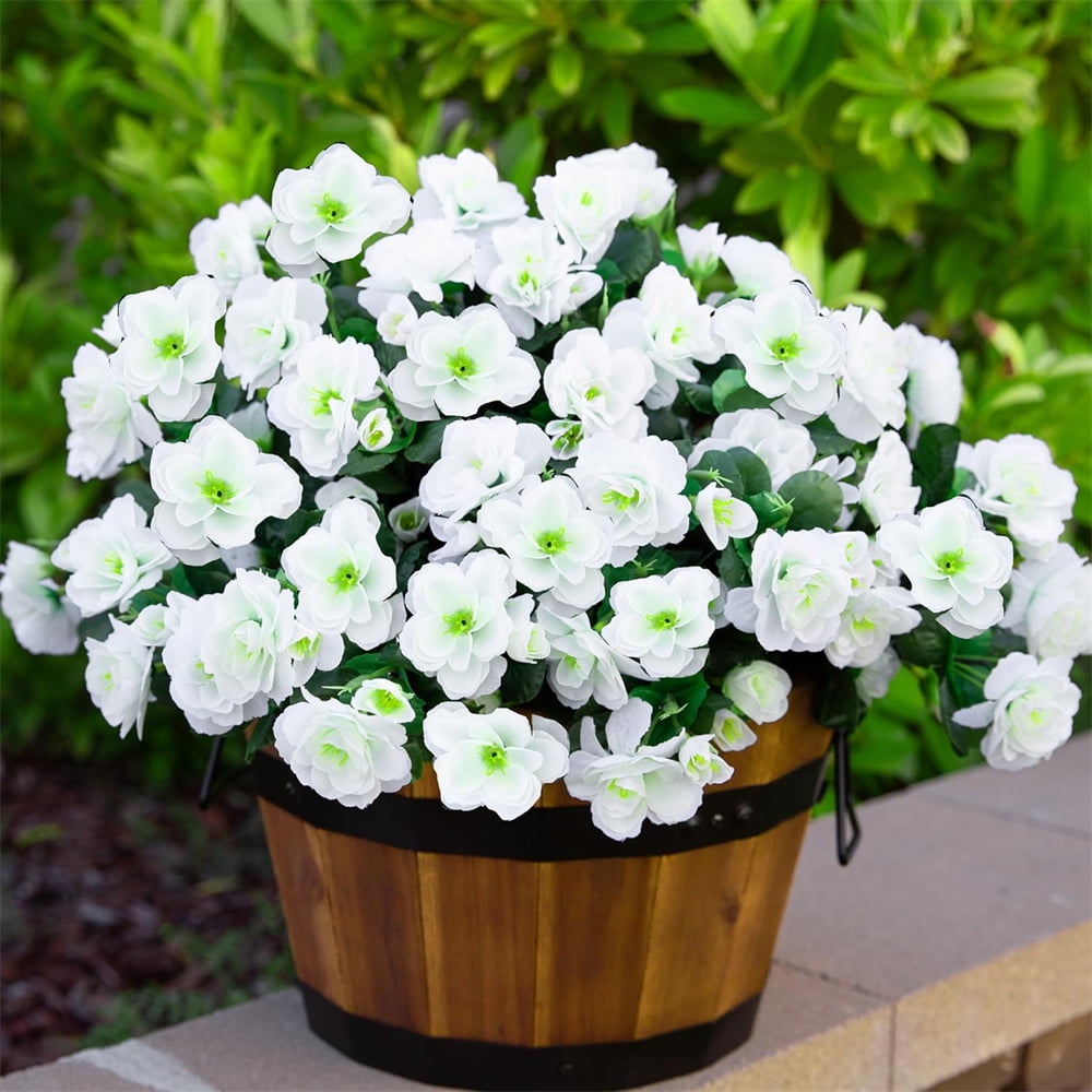 NOGIS Artificial Fake White Flowers Plants for Outdoor Outside Winter ...