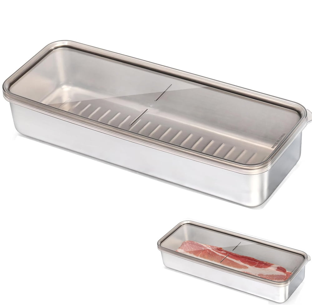 NOGIS Bacon Container for Refrigerator, 304 Stainless Steel Airtight ...