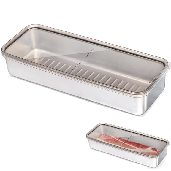 NOGIS Bacon Container for Refrigerator, 304 Stainless Steel Airtight Deli Meat Storage Container, Bacon Storage Container for Fridge, Deli Meat Container for Fridge with Lids (Bacon Container)