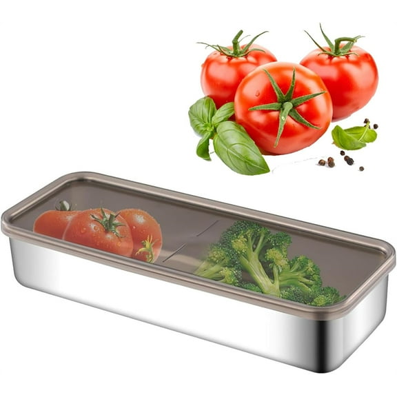 NOGIS Bacon Container for Refrigerator, Food Grade 304 Stainless Steel Deli Meat Storage Keepers for Fridge, BPA Free Long Food Storage Container with Lids for Fruit Vegetables Meat Cheese