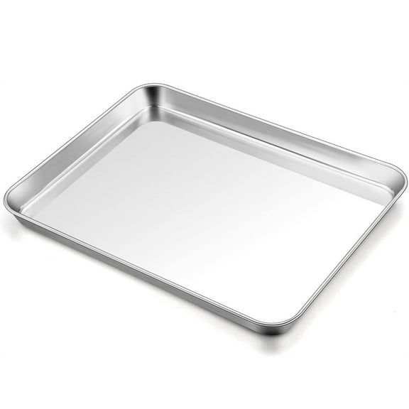 NOGIS Baking Sheet Pan, 9 x 7 x 1 Inch Stainless Steel Large Cookie Sheet Baking Tray Pan for Oven, Non-Toxic & Healthy, Rust Free & Heavy Duty, Mirror Finish & Dishwasher Safe