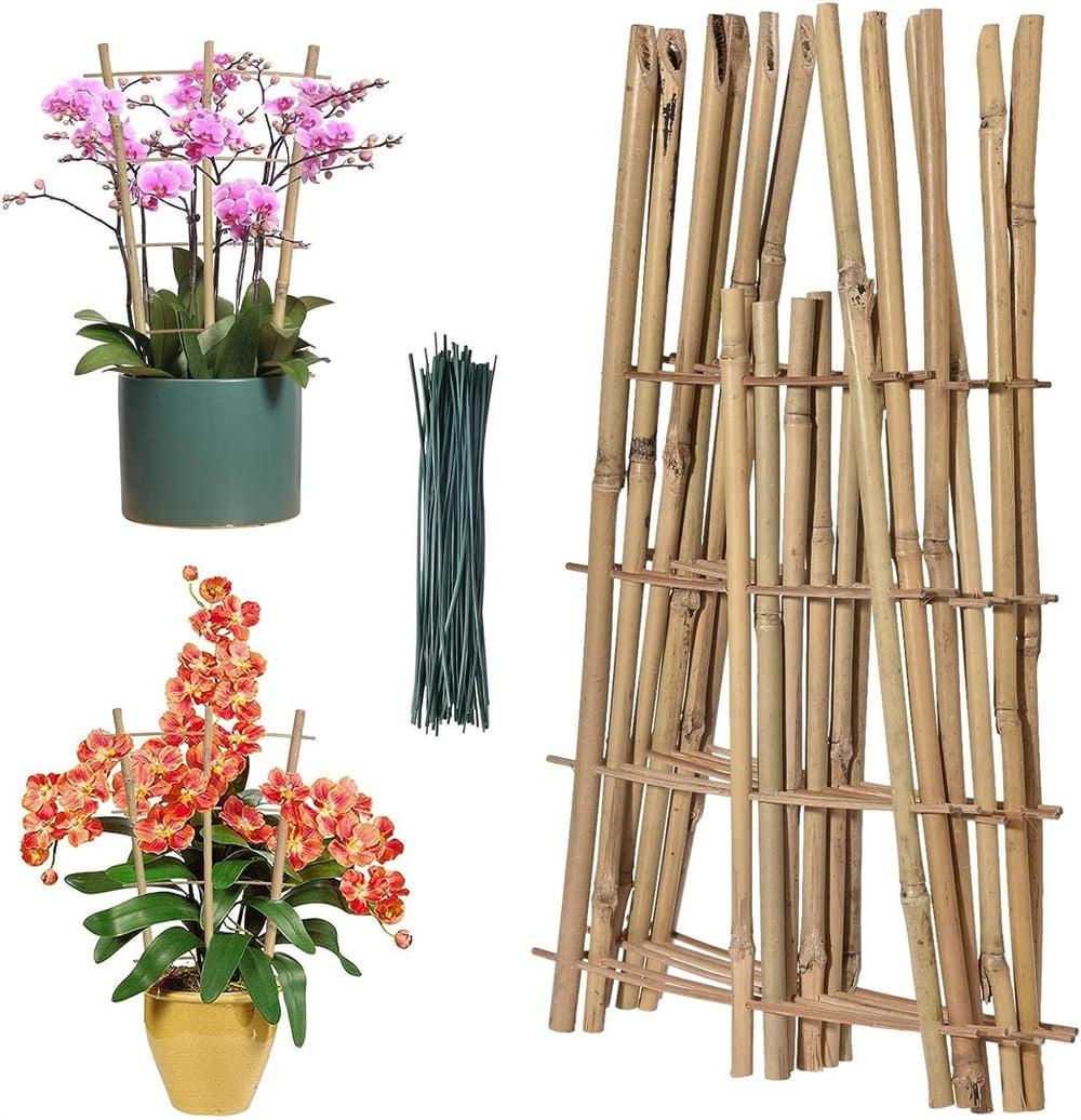 NOGIS Bamboo Trellis,Square 6 Pack Natural Bamboo Trellis Plant
