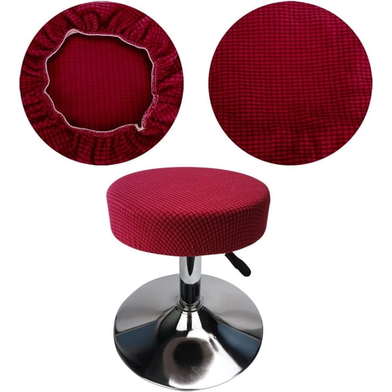 NOGIS Bar Stool Cover Round Seat Cushion Cover Stretch Barstool Slipcovers Set of 2 Soft Jacquard Bar Chair Covers with Non Slip Bottom for Round Stool with Diameter of 12-14 Inches (Wine Red)