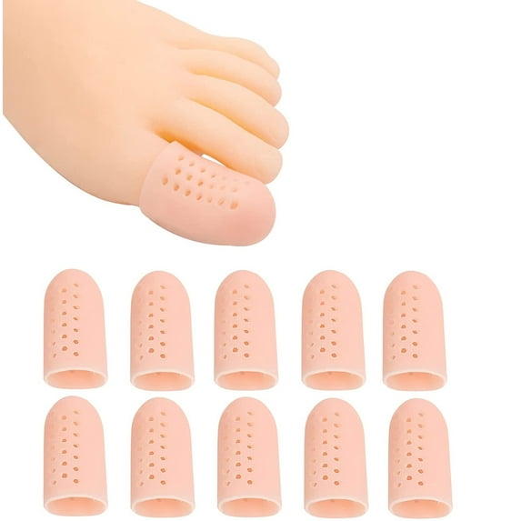 NOGIS Big Toe Cap Support, Beige Breathable Toe Protector 10 Pack Toe Cover Sleeves with Holes, Provides Relief from Missing or Ingrown Toenails, Blisters, Hammer Toes, Reduce Friction (Beige)