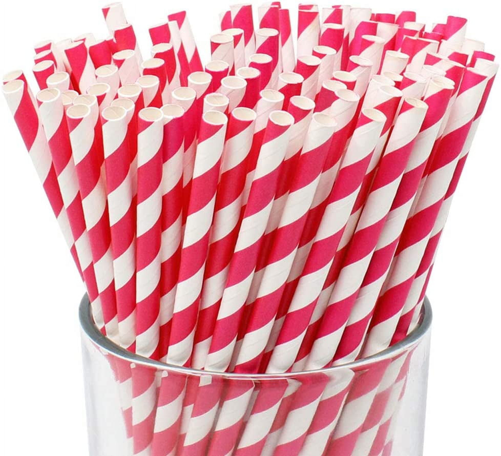 Nogis 100pcs Biodegradable Paper Straws Bulk, Red Striped Drinking Straws for Juice, Shakes, Cocktail, Coffee,Soda, Milkshakes, Smoothies,Celebration