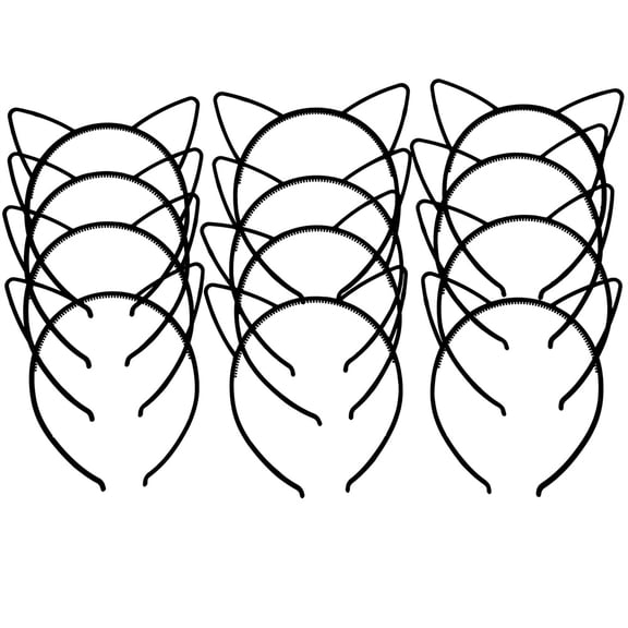 NOGIS Black Cat Ears Headband Plastic Cute Cat Headbands for Girls Cute Kitty Cat Ear Headbands for Adult Women Non Slip Hair Hoops Party Headwear 24pcs
