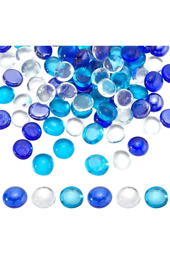 Blue Mix Glass Gemstone Beads Vase Fillers (0.66 LB) Flat Marble Beads Multiple Color Choices Aquarium Decor Rocks Floral Stones Decorative Mosaic Gem Pebbles