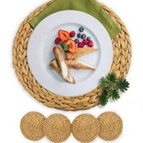 NOGIS Boho Placemats Set of 4, Round Placemats for Dining Table, Water Hyacinth Wicker Placemats, Straw Placemats, Round Woven Placemats Set of 4, Placemats for Dining Table Set of 4| 9.84 in