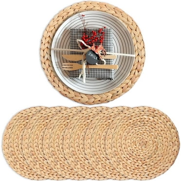 Round Woven Placemats Set of 4,NOGIS Boho Natural Water Hyacinth Weave Placemat Round Braided Large Woven Placemats Rattan Tablemats for Dinner, Decor（10" Round）