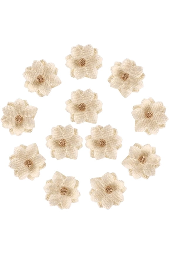 Burlap Flower 12PCS Handmade Natural Jute Water Lily Flowers Flatback for DIY Craft Wedding Decoration Floral Crafts Making -Beige