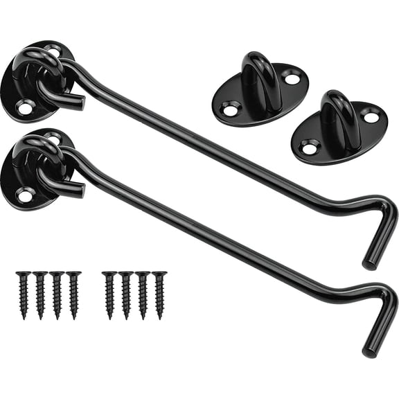 NOGIS Cabin Hook and Eye Latch, 2 Pack 8 Inches Barn Door Latch and Privacy Hooks, Cabin Door Gate Latche Best for Window, Bedroom, Sliding Door (Black)