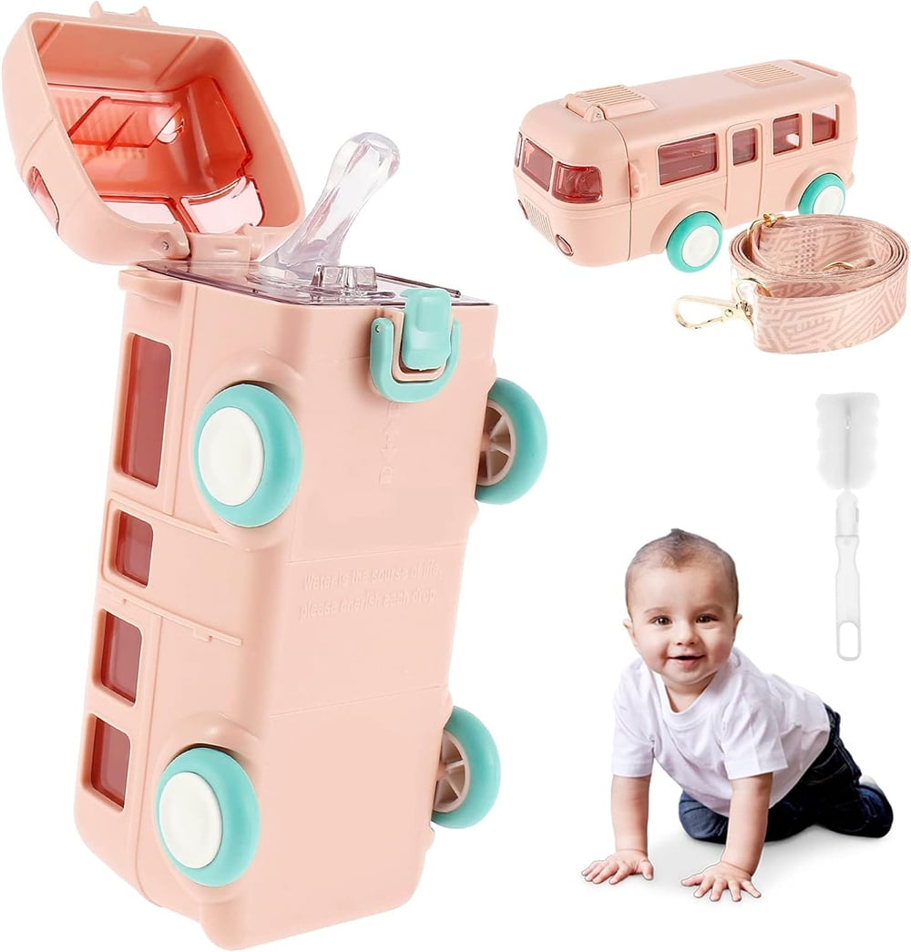 500ml Portable Water Bottle With Shoulder Strap For Kids Car Straw