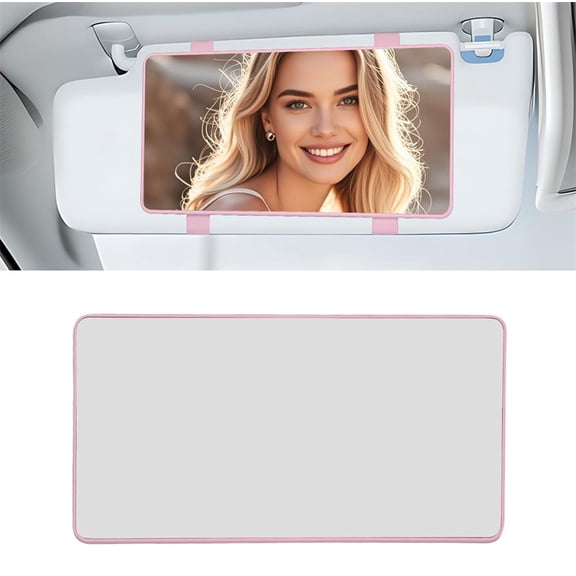 NOGIS Car Sun Visor Vanity Mirror, HD Cosmetic Makeup Mirrors with Straps, Large Vehicle Interior Sun-Shading Vanity Mirror, Universal Car Accessories for SUV, Sedan, Truck (Pink)