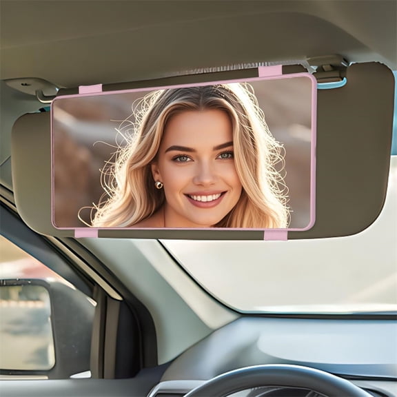 NOGIS Car Sun Visor Vanity Mirror, Large Vehicle Sun-Shading Cosmetic Makeup Mirror with Straps, Automotive Interior Rear View Looking Glass Travel Accessories, Universal for SUV, Truck (Pink)