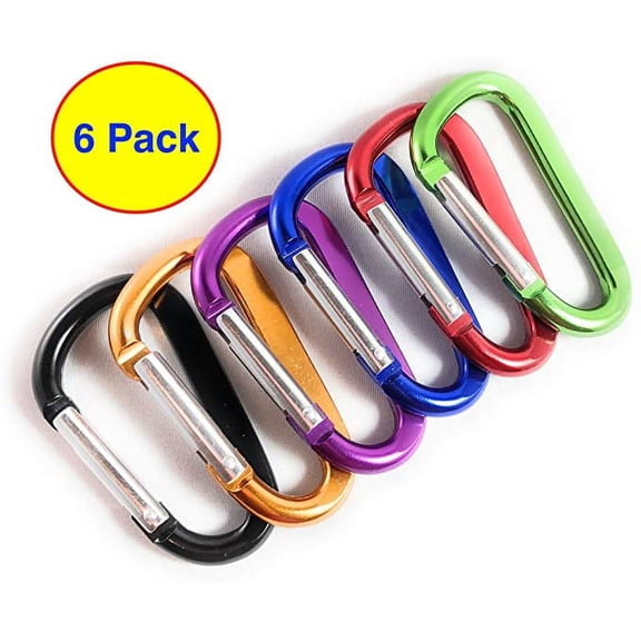 NOGIS Carabiner Clip 2.6" Aluminum D-Ring Spring Loaded Gate Small Keychain Carabiners Clip Set for Outdoor Camping Mini Lock Hooks Spring Snap Link Key Chain Durable Improved Design 6 Pack