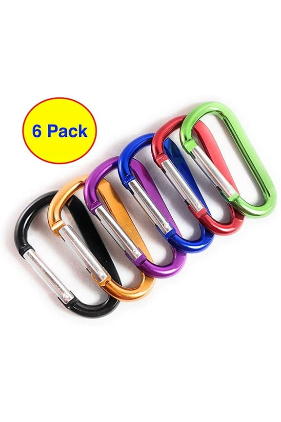 Carabiner Clip 2.6" Aluminum D-Ring Spring Loaded Gate Small Keychain Carabiners Clip Set for Outdoor Camping Mini Lock Hooks Spring Snap Link Key Chain Durable Improved Design 6 Pack