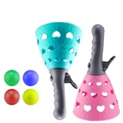 NOGIS Catch Ball Games with 2 Launcher Baskets and 4 Balls Outdoor Indoor Game Activities Summer Beach Swimming Pool Sport Toys Catapult Ball Throwing Ball for Kids Ages4-12+