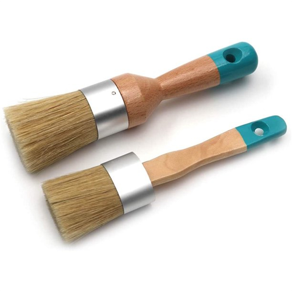 Nogis Chalk Furniture Paint Brushes for Furniture Painting, Milk Paint, Wax, Stencil Brushes, Home Furniture Paint - 2 Piece Round Chalked Paint