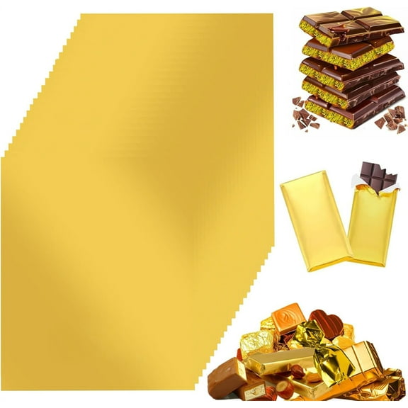NOGIS Chocolate Bar Wrappers 100pcs, 6.3x9.5 Inch Gold Foil Paper with Thick Backing | Premium Candy Wrappers for Homemade Chocolate Bars, Candies, Holiday Gifts | Reusable Food-Grade Packaging