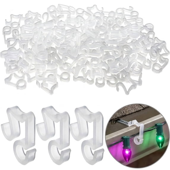 NOGIS Christmas Gutter Light Clips Hooks for Outdoor Hanging String Lights - 100pcs White Plastic Light Hanger Hooks for Outside Rope Lights