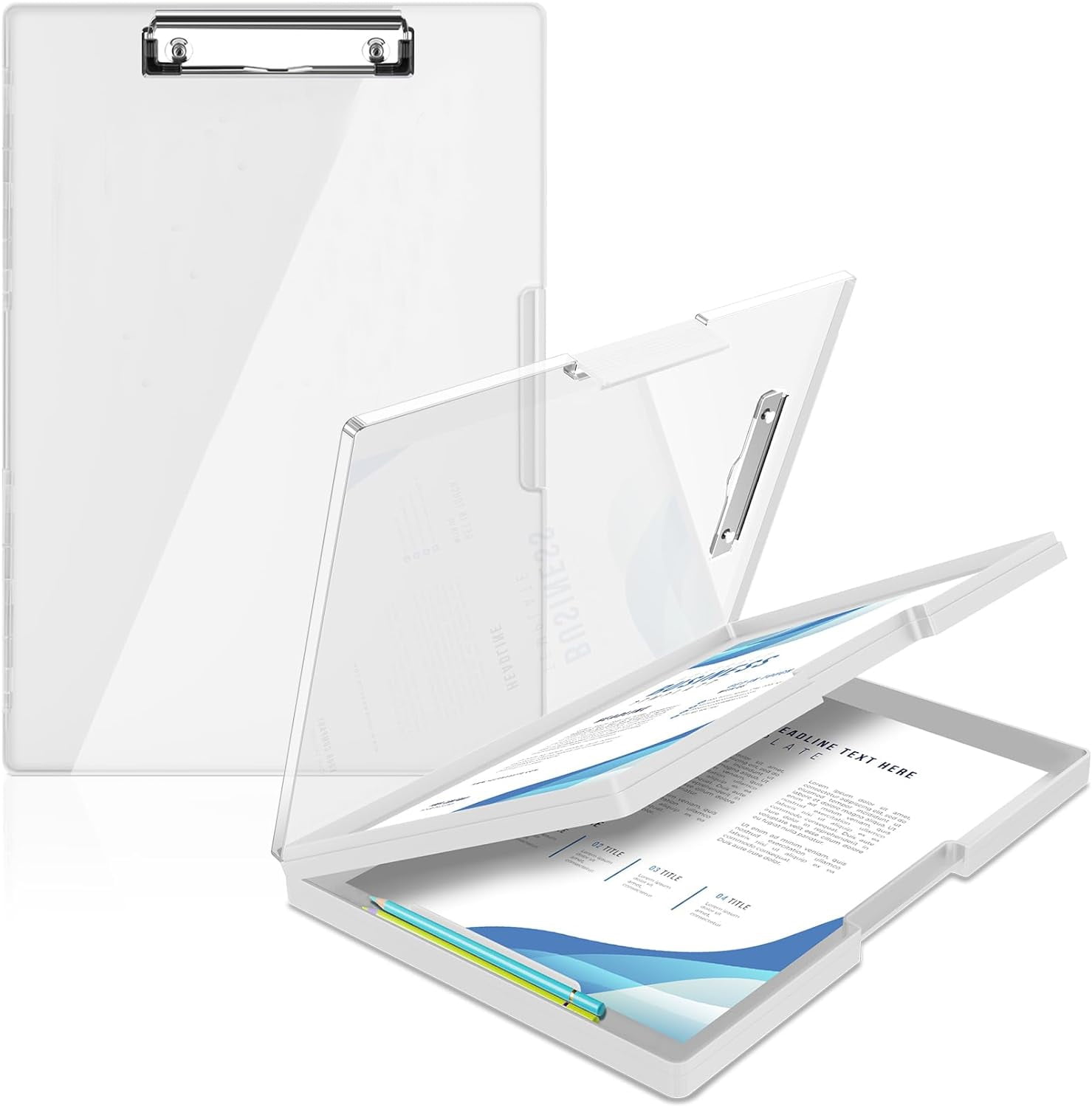 NOGIS Clipboard with Storage,Clear Visible Clip Boards 8.5x11,with 2 Storage Case, Side Opening Nursing High Capacity Clipboard Folder,Office Supplie (White)