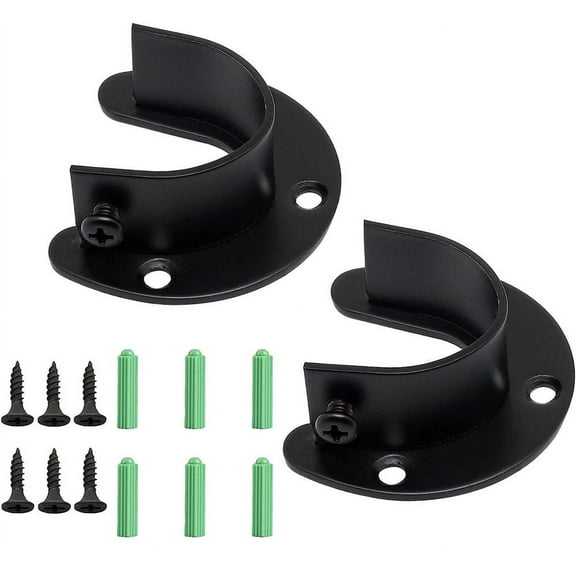 NOGIS Closet Pole Sockets Wardrobe Rod Bracket Flange Kit with Black Finish 38mm / 1.5" Heavy Duty Closet Rod End Supports Flange Rod Holder Brackets Stainless Steel 2 Pcs