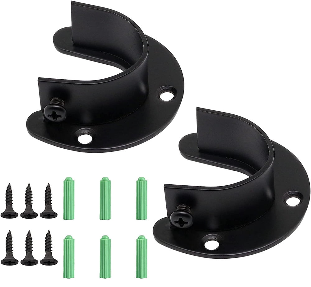 Aopin 32mm Closet Rod Brackets - Heavy Duty Stainless Steel Flange Kit With Matte Black Finish (2 Pack)
