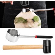 NOGIS Coconut Opener Tools with Hammer, Super Safe & Easy to Open Young Coconuts Tool, Food Grade Stainless Steel Coconut Opener Set, Rubber Mallet with Handle