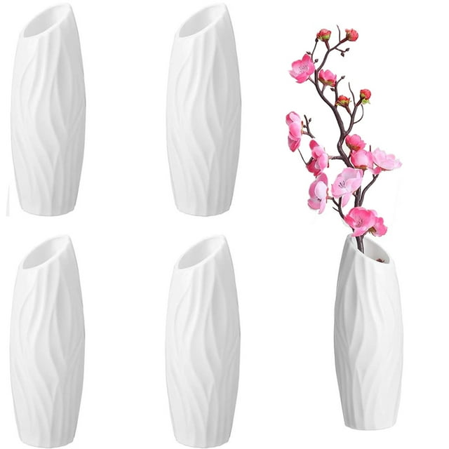 NOGIS Composite Plastic Flower Vase 5 Pack, Small Tall White Floral