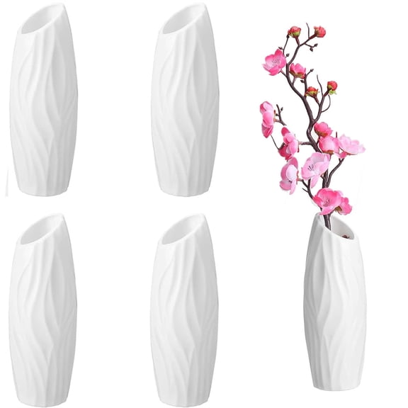 NOGIS Composite Plastic Flower Vase 5 Pack, Small Tall White Floral Vase Unbreakable Bud Vases for Table Centerpieces, Bouquets, Home Decor, Living Room (Style B)