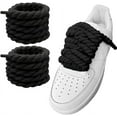 thumbnail image 1 of Cotton Rope Shoelaces, 10mm Thick Shoelaces, 140cm Length for Shoes, NOGIS Boot Laces, Elastic Laces, Ideal Thick Rope for Sneakers（Black）, 1 of 7