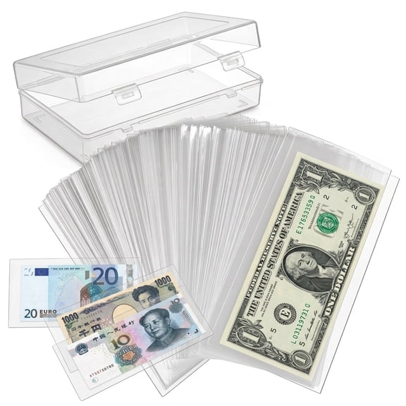 NOGIS Currency Sleeves Clear Paper Money Holders for Cash Collectors,Money Box for Paper Dollar Bills, Slab Holder, Banknote, Stamp Storage (100Pcs)