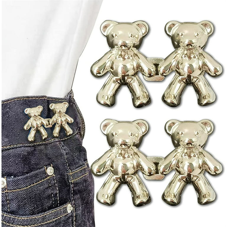 2 Sets - Cute Bear Jean Buttons Pins, Adjustable Waist Buckle Extender And Pant  Waist Tightener For Women Skirt Pant Jeans. No Sew Detachable Waist Body  Fit Tighten Buckles.