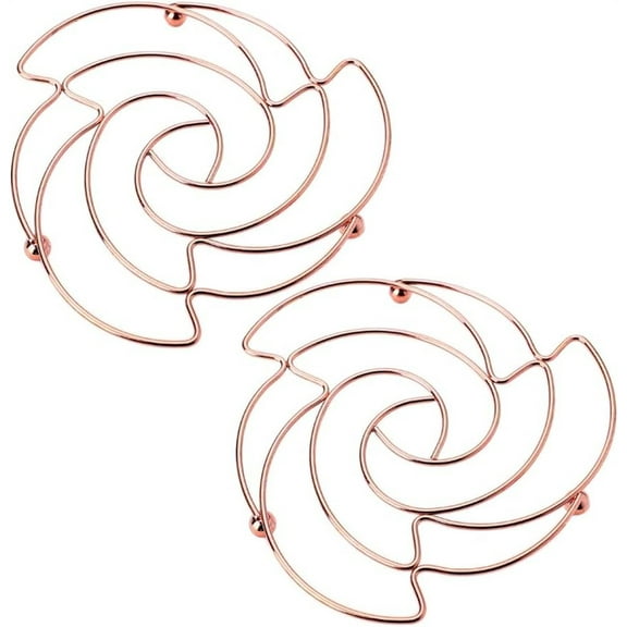 NOGIS Decorative Kitchen Trivet Heat Resistant Pads for Kitchen Counter Pots Metal Trivets for Hot Pots and Pans Stainless Steel Cooling Rack Cookware Trivet Holder Stand(Set of 2, Rose Gold)