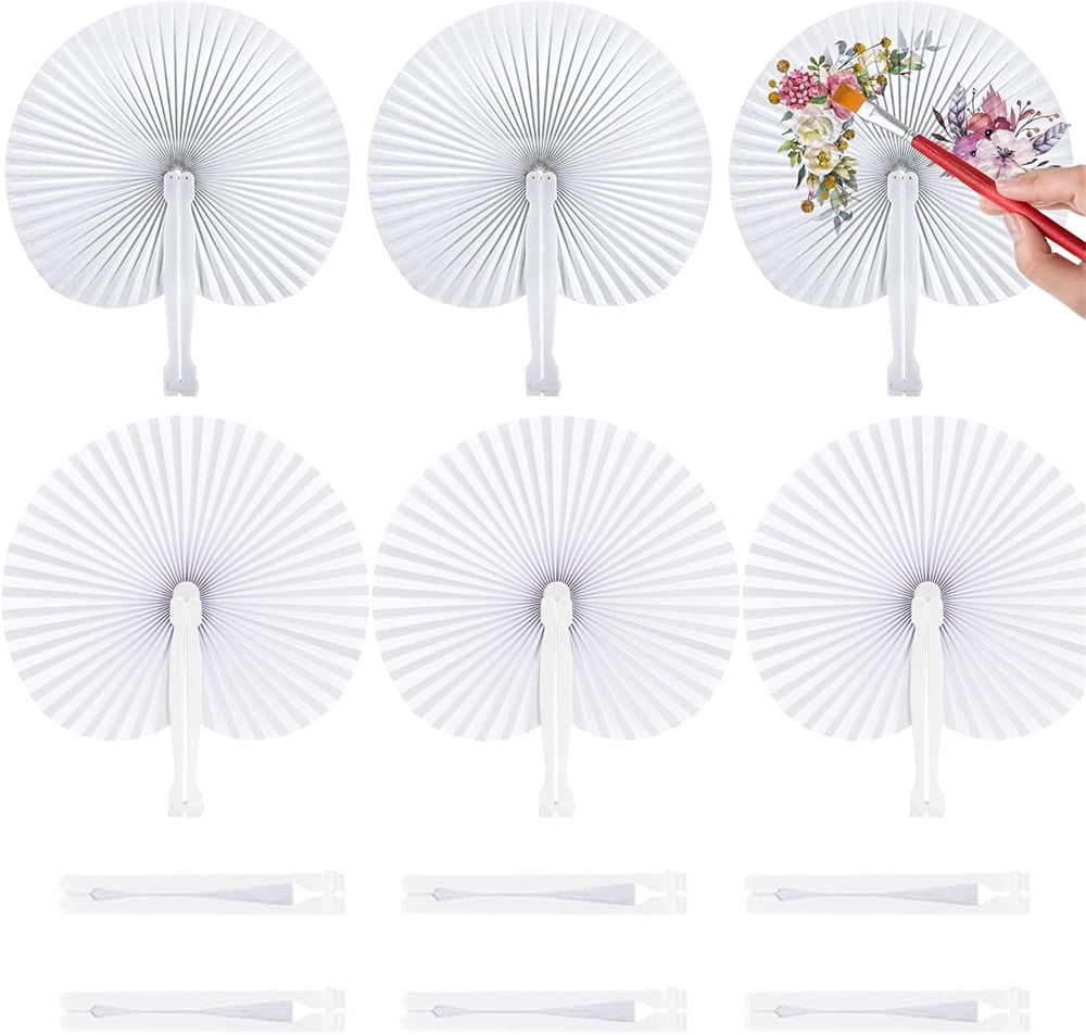 NOGIS Decorative Round Hand Fan Foldable, 12 Packs White Folding Fans ...