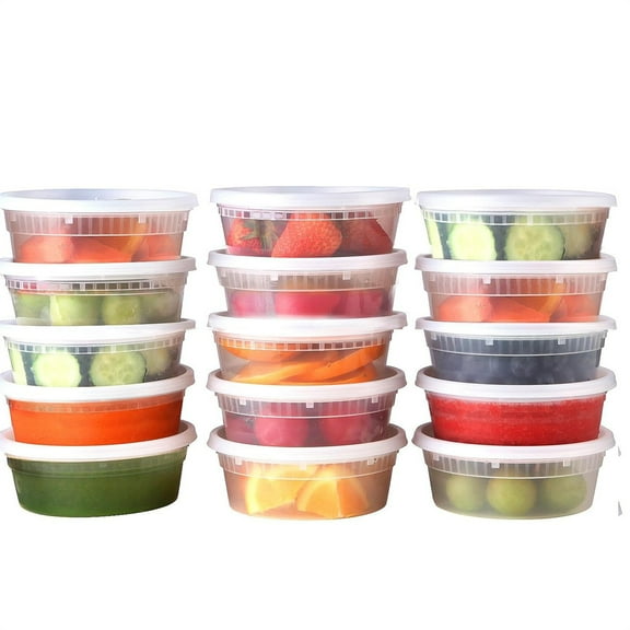 NOGIS Deli Containers with Lids [12 Sets - 8 oz.] Small Plastic Soup Container - Disposable Deli Food / Slime Storage Containers with Airtight Lids for Freezer & Restaurant Takeout