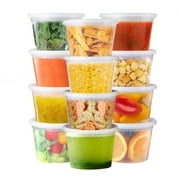 NOGIS Deli Containers with Lids 12 Sets -Pint Plastic Soup Containers 16oz Clear Food Storage Containers with Lids Leakproof, Reusable Take Out for Restaurant, Microwave/Freezer/Dishwasher Safe