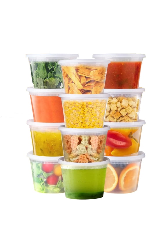 Deli Containers with Lids 12 Sets -Pint Plastic Soup Containers 16oz Clear Food Storage Containers with Lids Leakproof, Reusable Take Out for Restaurant, Microwave/Freezer/Dishwasher Safe