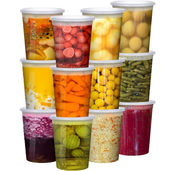 NOGIS Deli Containers with Lids 12 Sets - Soup Containers with Lids 32oz - Restaurant Takeout Containers with Lids, Plastic Food Containers with Leakproof, Microwave, Freezer, Dishwasher Safe