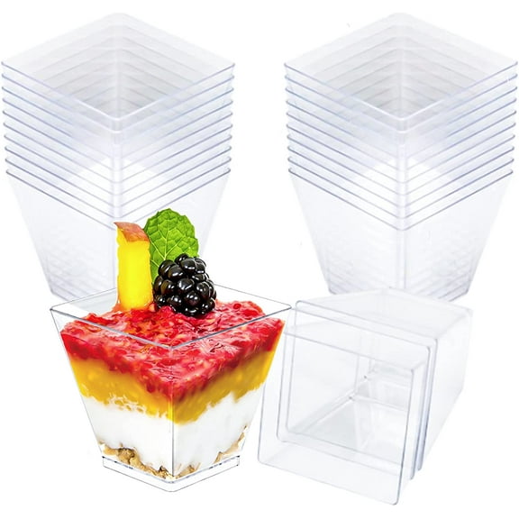 NOGIS Dessert Cups Clear Square Plastic Mini Cube 2oz Shot Glass Pack of 50