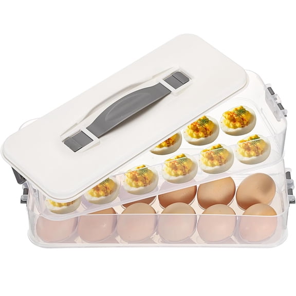 NOGIS Deviled Egg Containers with Lid, Clear Deviled Egg Platter with Handle, Fridge Stackable Eggs Tray Carrier, Suitable for Camping, Easter, Christmas (2 Layers)