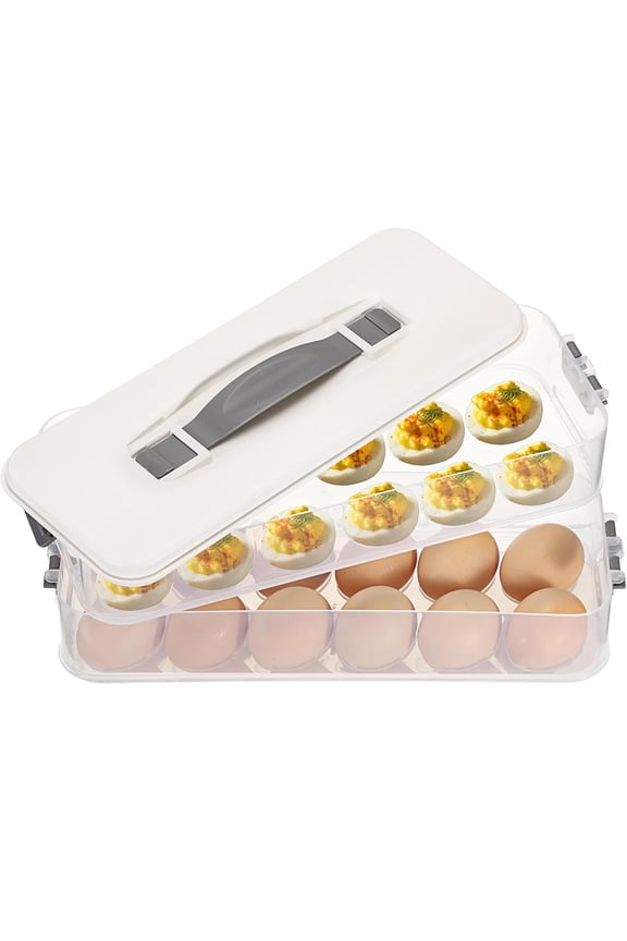 Deviled Egg Containers with Lid, Clear Deviled Egg Platter with Handle, Fridge Stackable Eggs Tray Carrier, Suitable for Camping, Easter, Christmas (2 Layers)