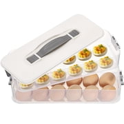 NOGIS Deviled Egg Containers with Lid, Clear Deviled Egg Platter with Handle, Fridge Stackable Eggs Tray Carrier, Suitable for Camping, Easter, Christmas (2 Layers)