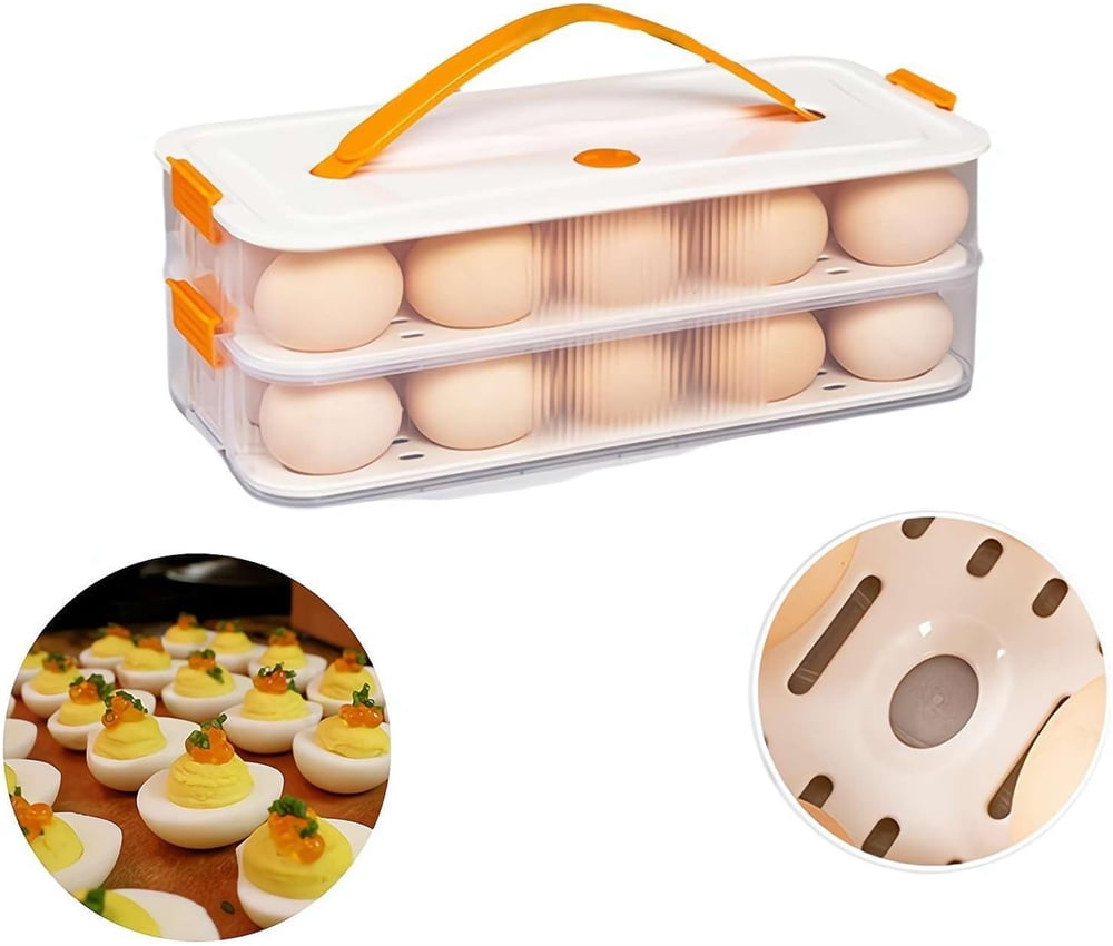 NOGIS Deviled Egg Containers with Lid, Clear Storage Egg Platter for Devil Egg, Deviled Egg Tray Carrier with Handle, Deviled Egg Carrier Tray Stackable Portable Egg Holder for Party Picnic
