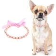 thumbnail image 1 of NOGIS Dog Cat Pearls Necklace Collar with Bling Accessories and Ribbon Bow Pet Puppy Jewelry for Female Dogs Cats Small Medium (Size L, Pink), 1 of 7
