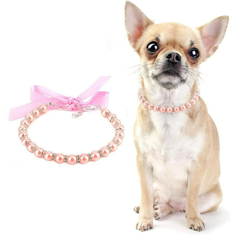 NOGIS Dog Cat Pearls Necklace Collar with Bling Accessories and